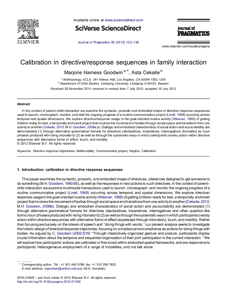 Calibration in directive/response sequences in family interaction