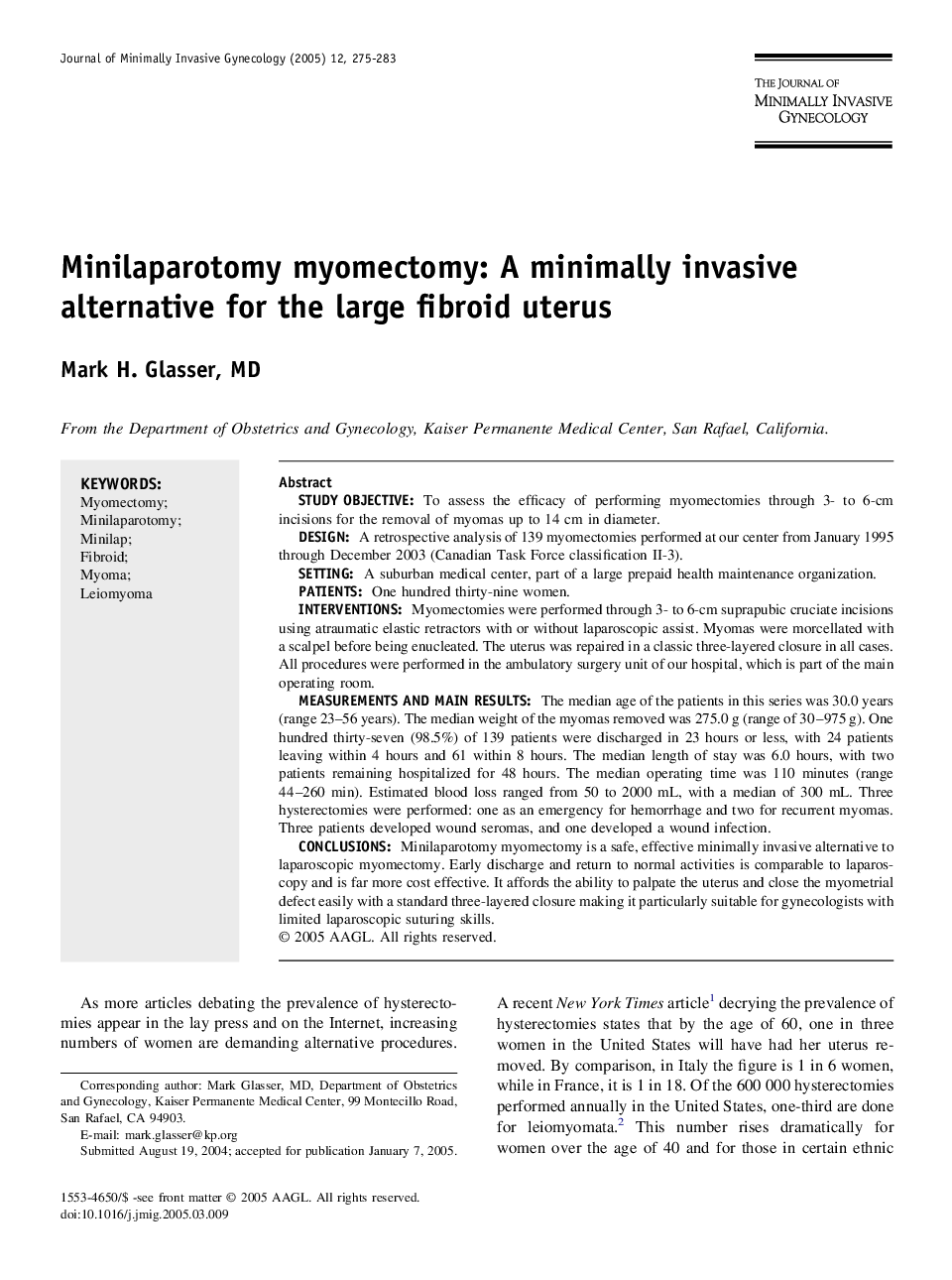 Minilaparotomy myomectomy: A minimally invasive alternative for the large fibroid uterus