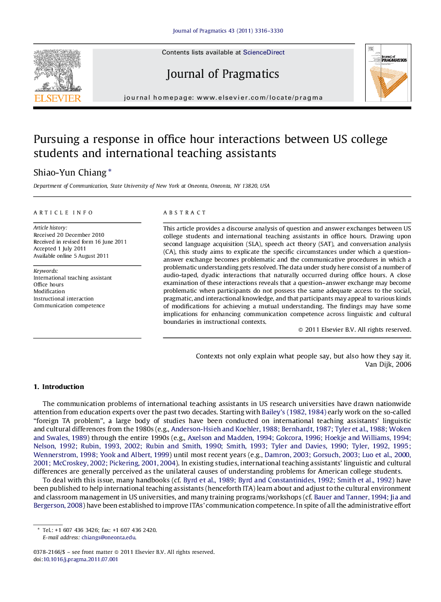 Pursuing a response in office hour interactions between US college students and international teaching assistants