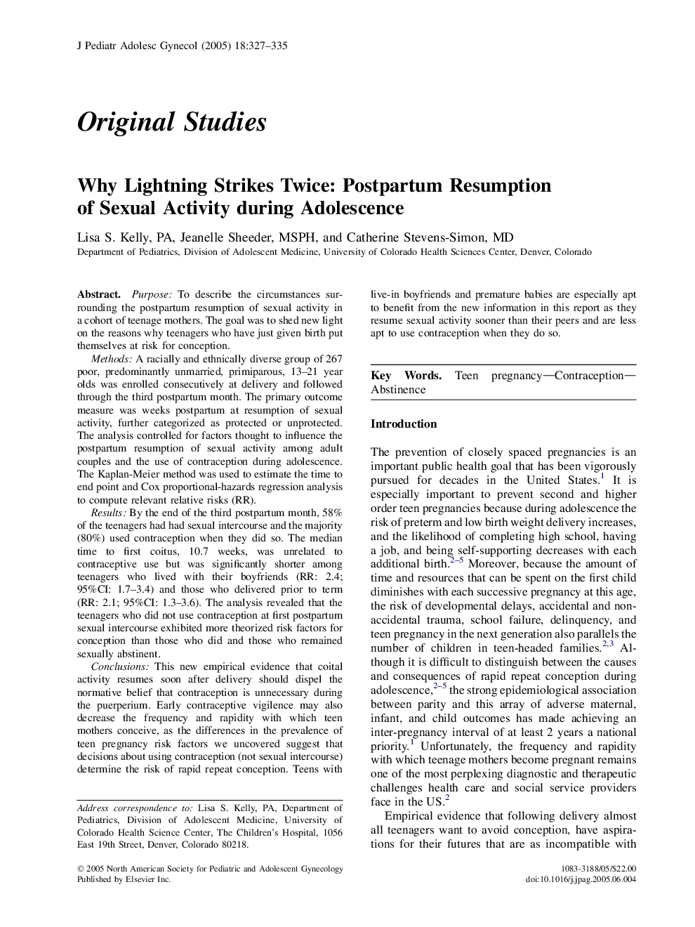 Why Lightning Strikes Twice: Postpartum Resumption of Sexual Activity during Adolescence