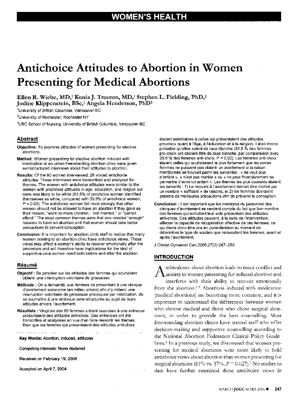 Antichoice Attitudes to Abortion in Women Presenting for Medical Abortions