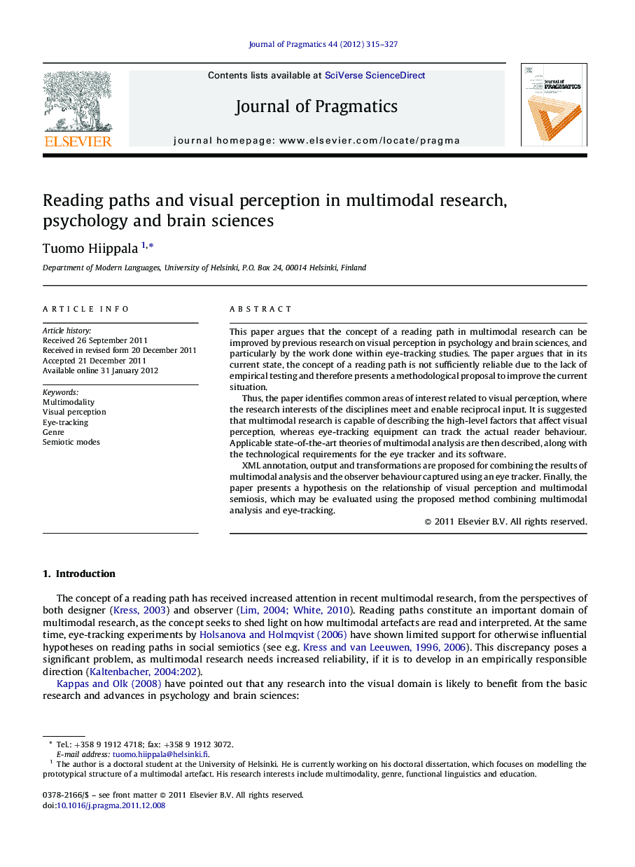 Reading paths and visual perception in multimodal research, psychology and brain sciences