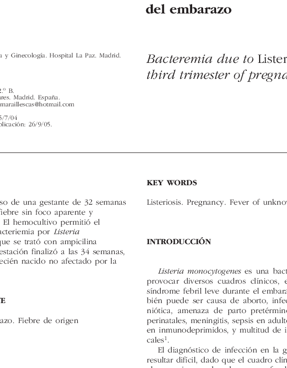 Bacteriemia por Listeria en el tercer trimestre del embarazo