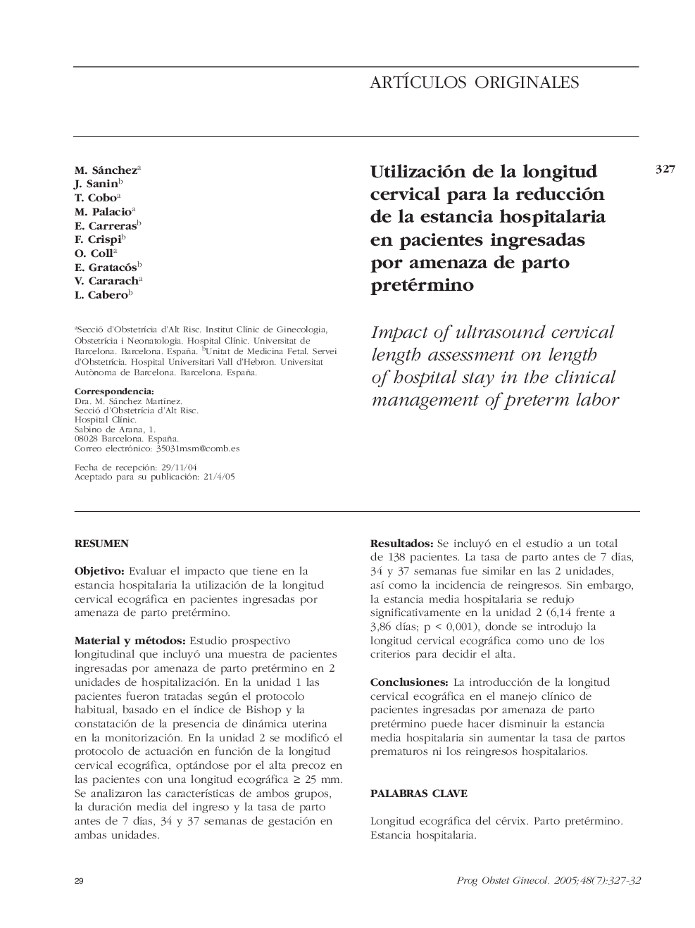 Utilización de la longitud cervical para la reducción de la estancia hospitalaria en pacientes ingresadas por amenaza de parto pretérmino