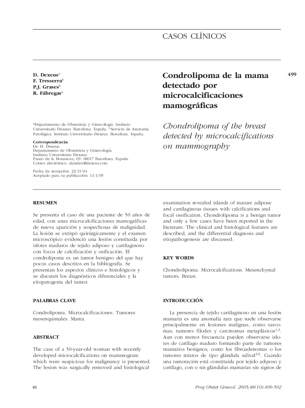 Condrolipoma de la mama detectado por microcalcificaciones mamográficas