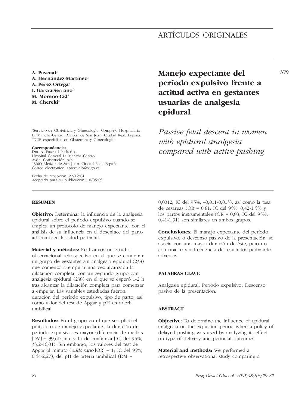 Manejo expectante del perÃ­odo expulsivo frente a actitud activa en gestantes usuarias de analgesia epidural