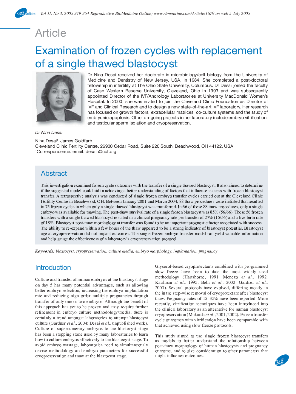 Examination of frozen cycles with replacement of a single thawed blastocyst