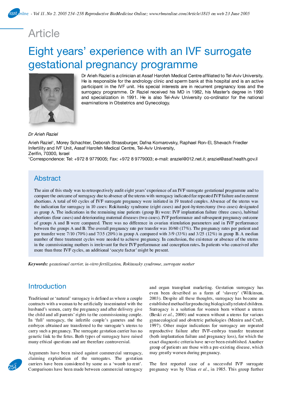 Eight years' experience with an IVF surrogate gestational pregnancy programme