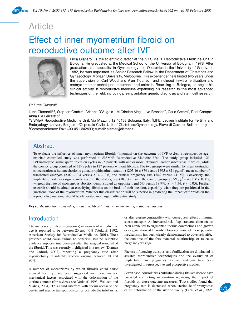 Effect of inner myometrium fibroid on reproductive outcome after IVF