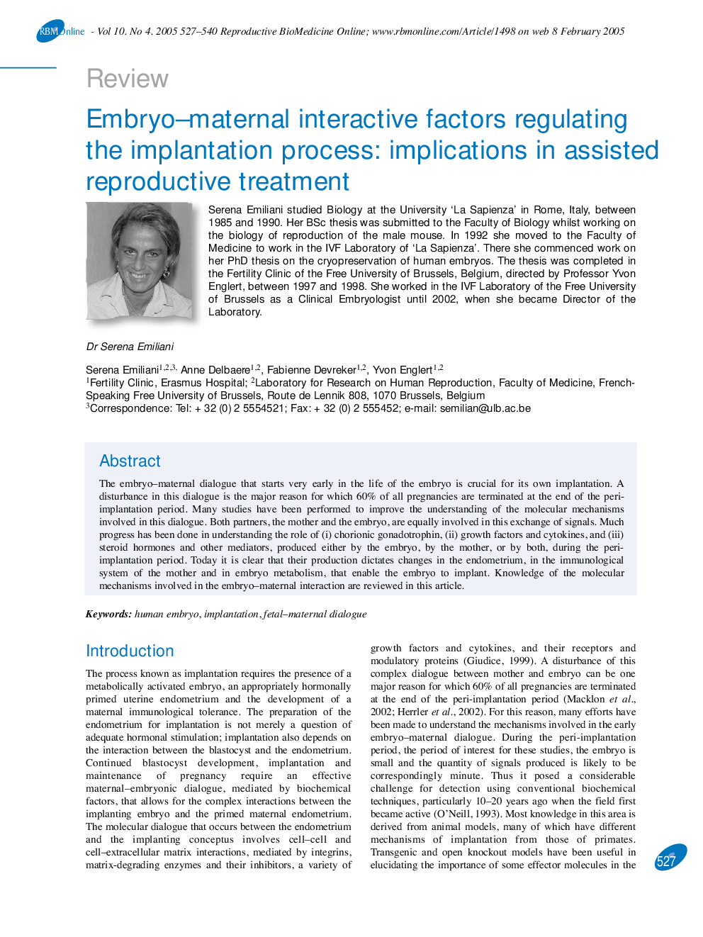 Embryo-maternal interactive factors regulating the implantation process: implications in assisted reproductive treatment