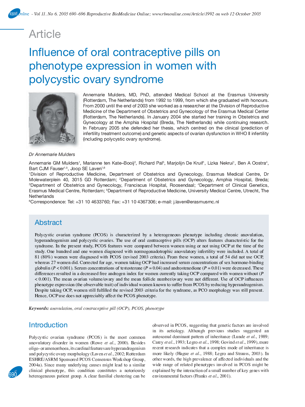 Influence of oral contraceptive pills on phenotype expression in women with polycystic ovary syndrome