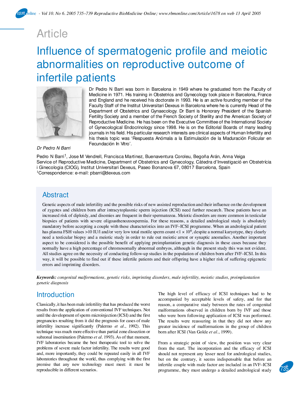 Influence of spermatogenic profile and meiotic abnormalities on reproductive outcome of infertile patients