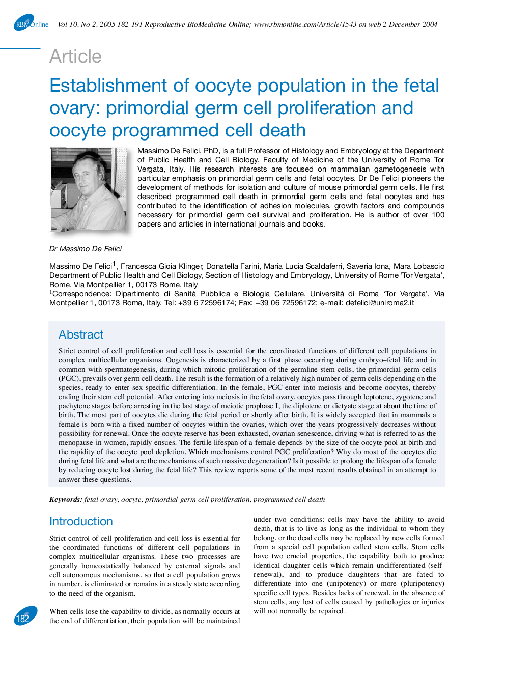 Establishment of oocyte population in the fetal ovary: primordial germ cell proliferation and oocyte programmed cell death