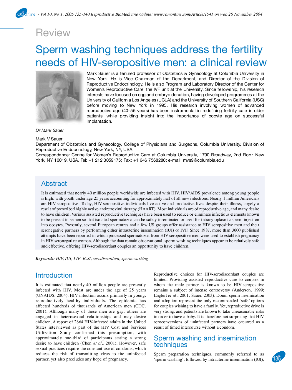 Sperm washing techniques address the fertility needs of HIV-seropositive men: a clinical review