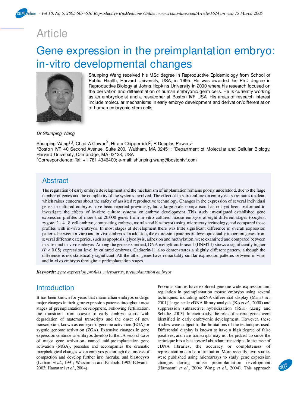 Gene expression in the preimplantation embryo: in-vitro developmental changes