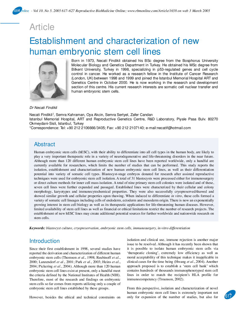 Establishment and characterization of new human embryonic stem cell lines