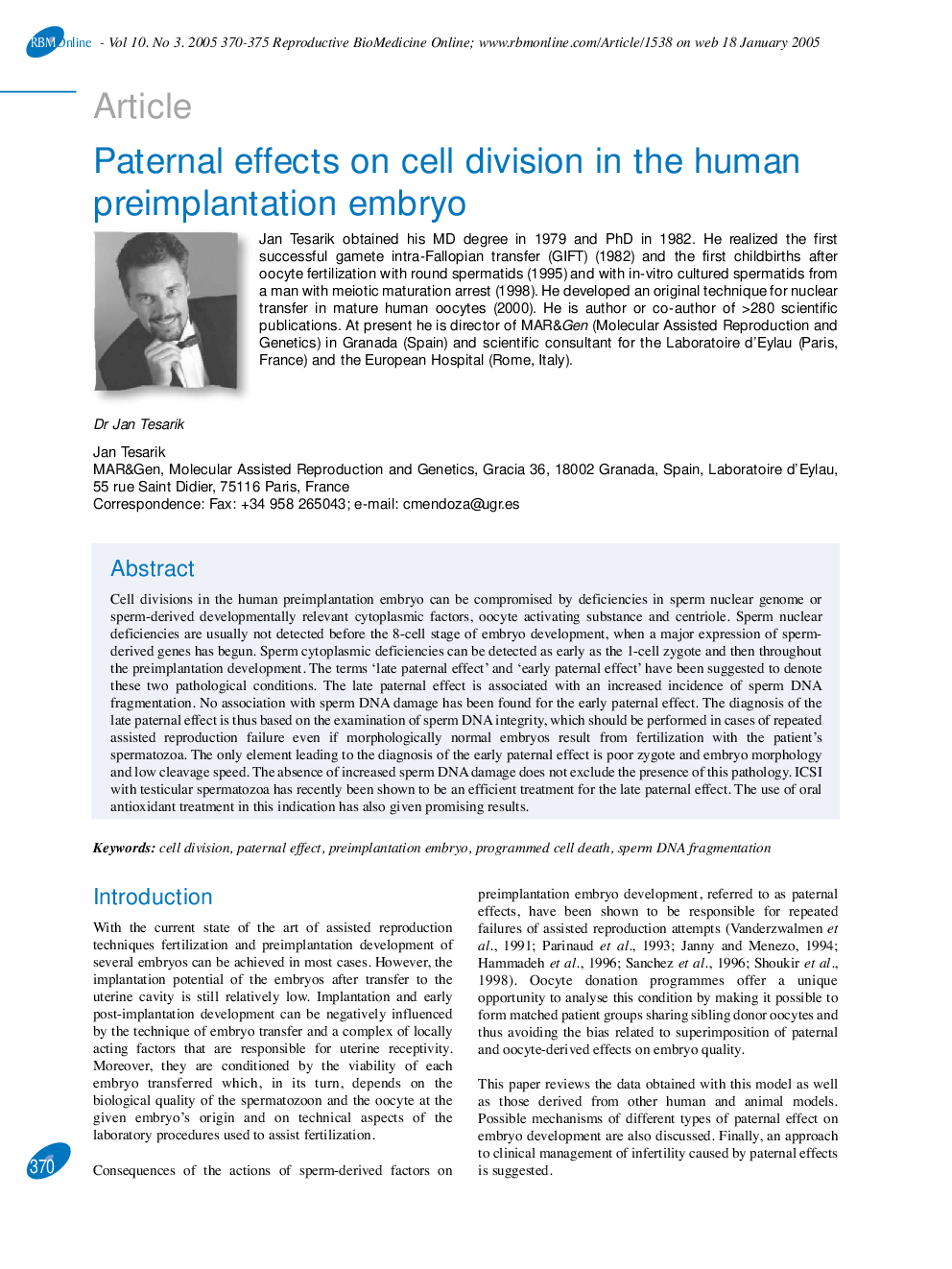 Paternal effects on cell division in the preimplantation embryo