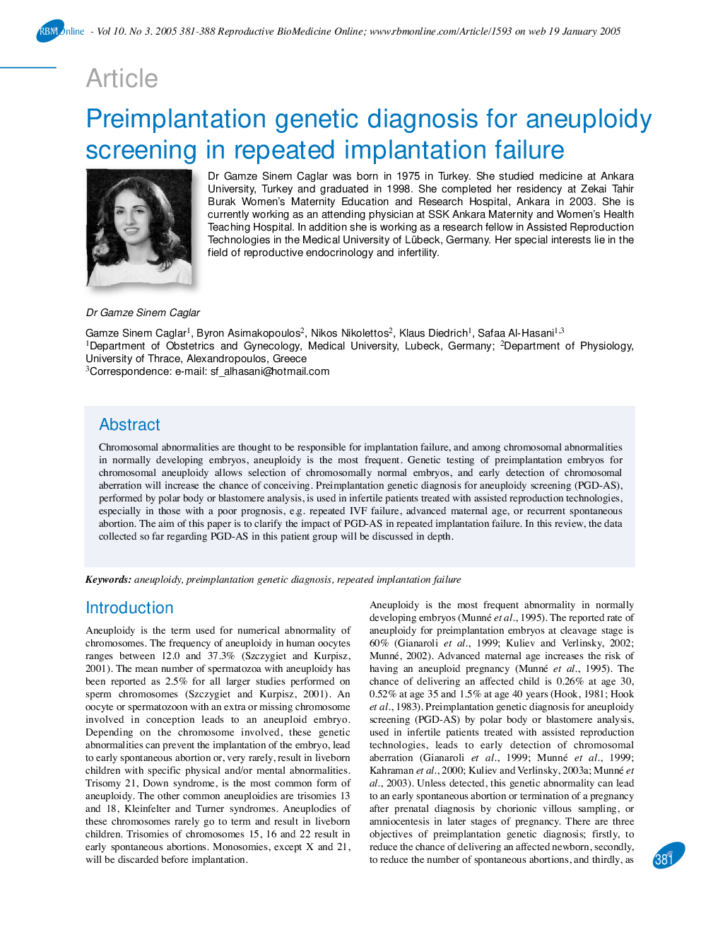 Preimplantation genetic diagnosis for aneuploidy screening in repeated implantation failure