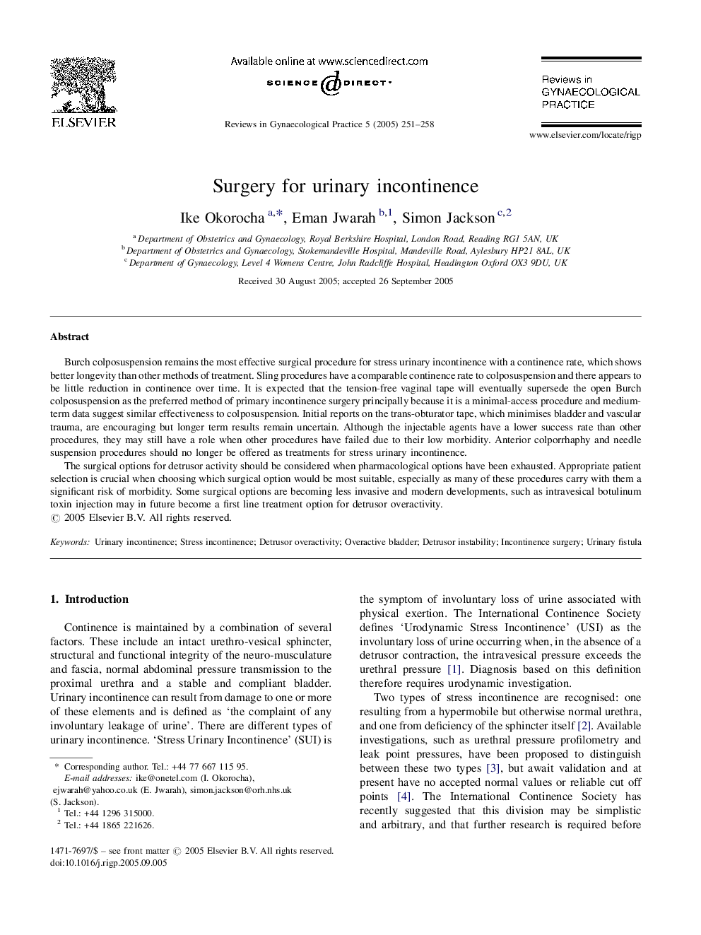 Surgery for urinary incontinence