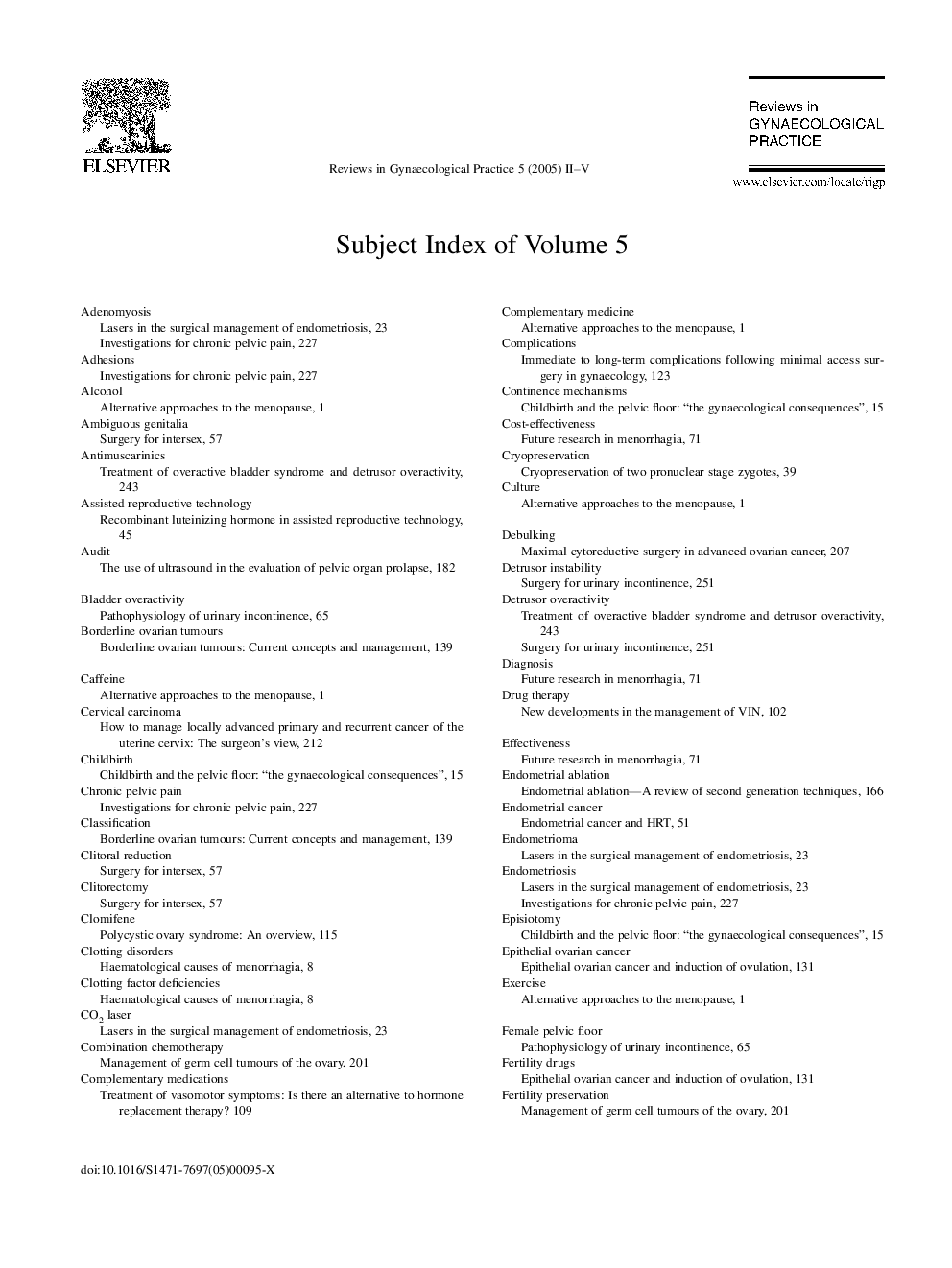 Subject Index of Volume 5
