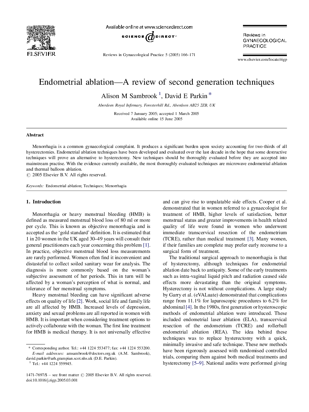 Endometrial ablation-A review of second generation techniques