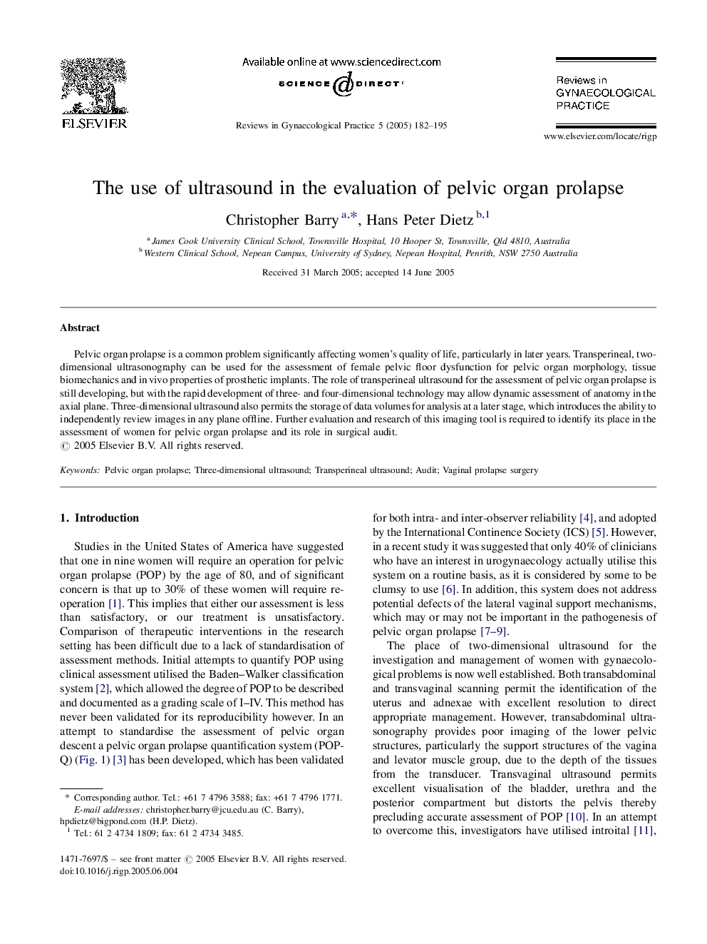 The use of ultrasound in the evaluation of pelvic organ prolapse