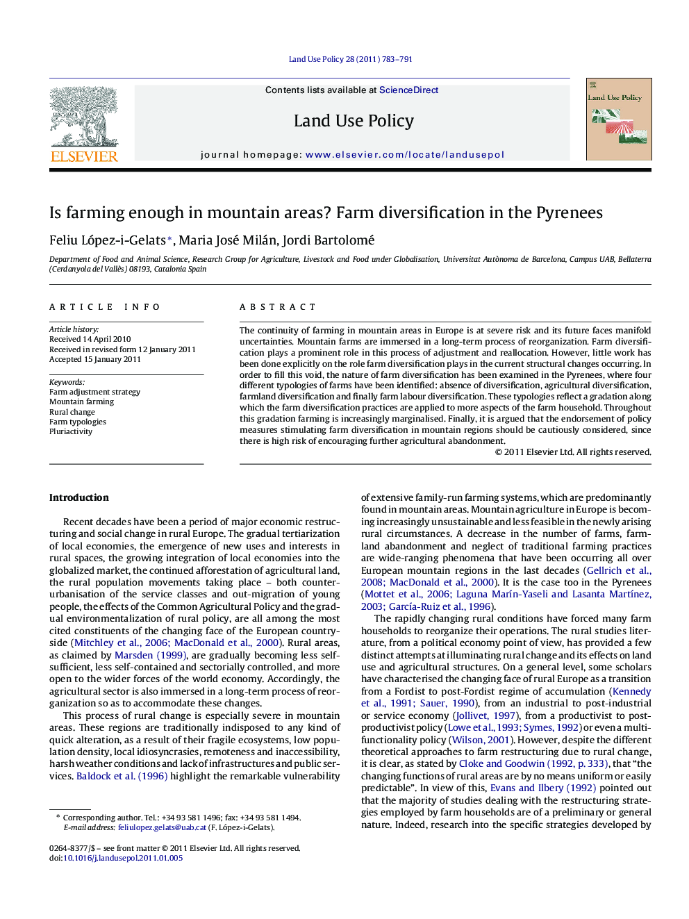 Is farming enough in mountain areas? Farm diversification in the Pyrenees