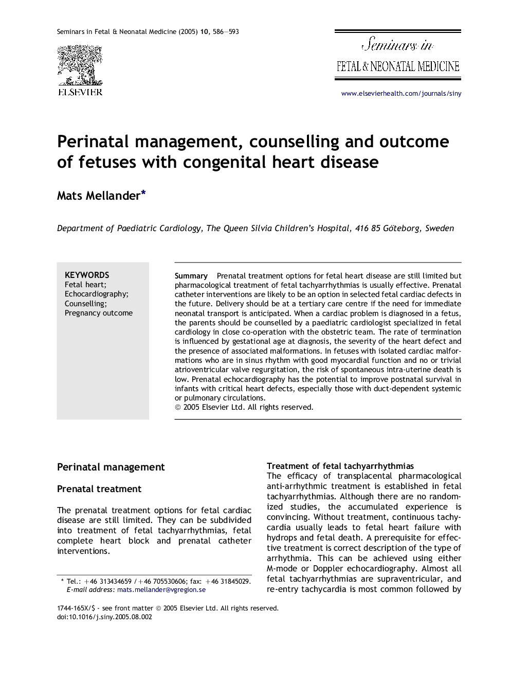 Perinatal management, counselling and outcome of fetuses with congenital heart disease