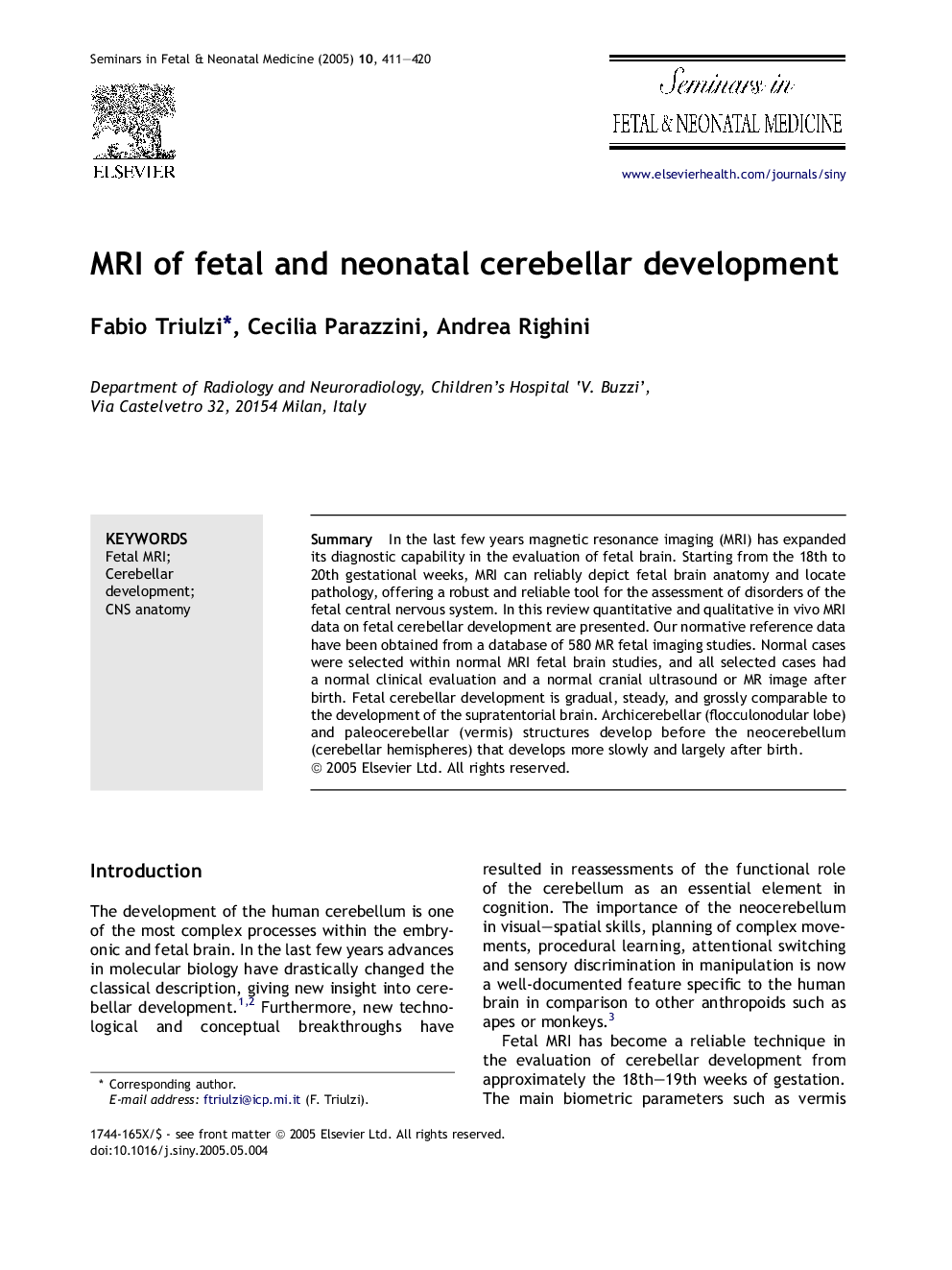 MRI of fetal and neonatal cerebellar development