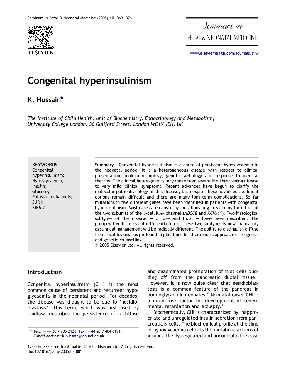 Congenital hyperinsulinism