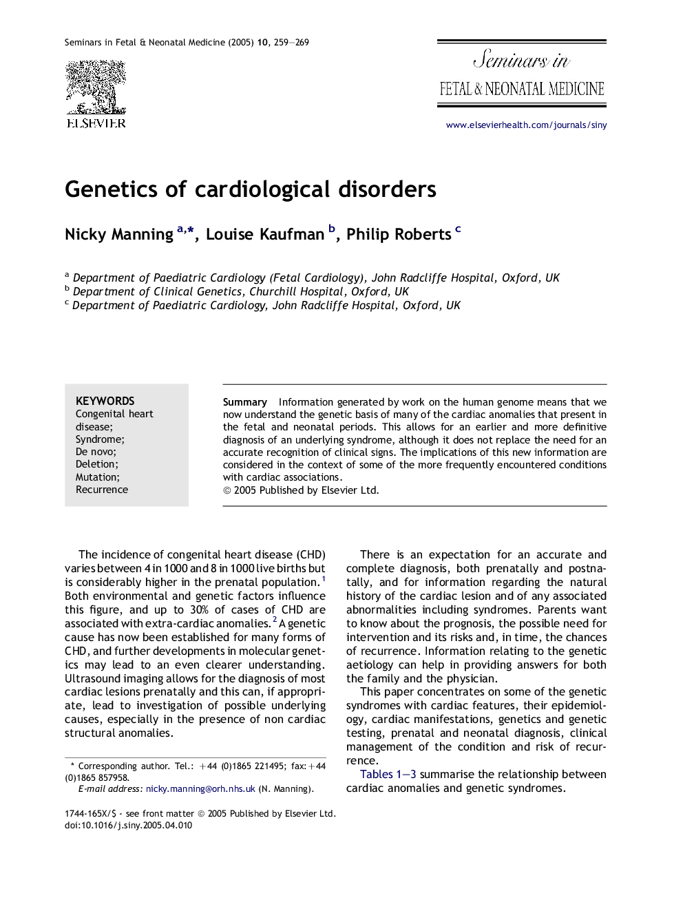 Genetics of cardiological disorders