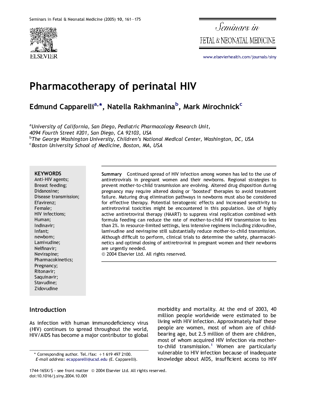 Pharmacotherapy of perinatal HIV