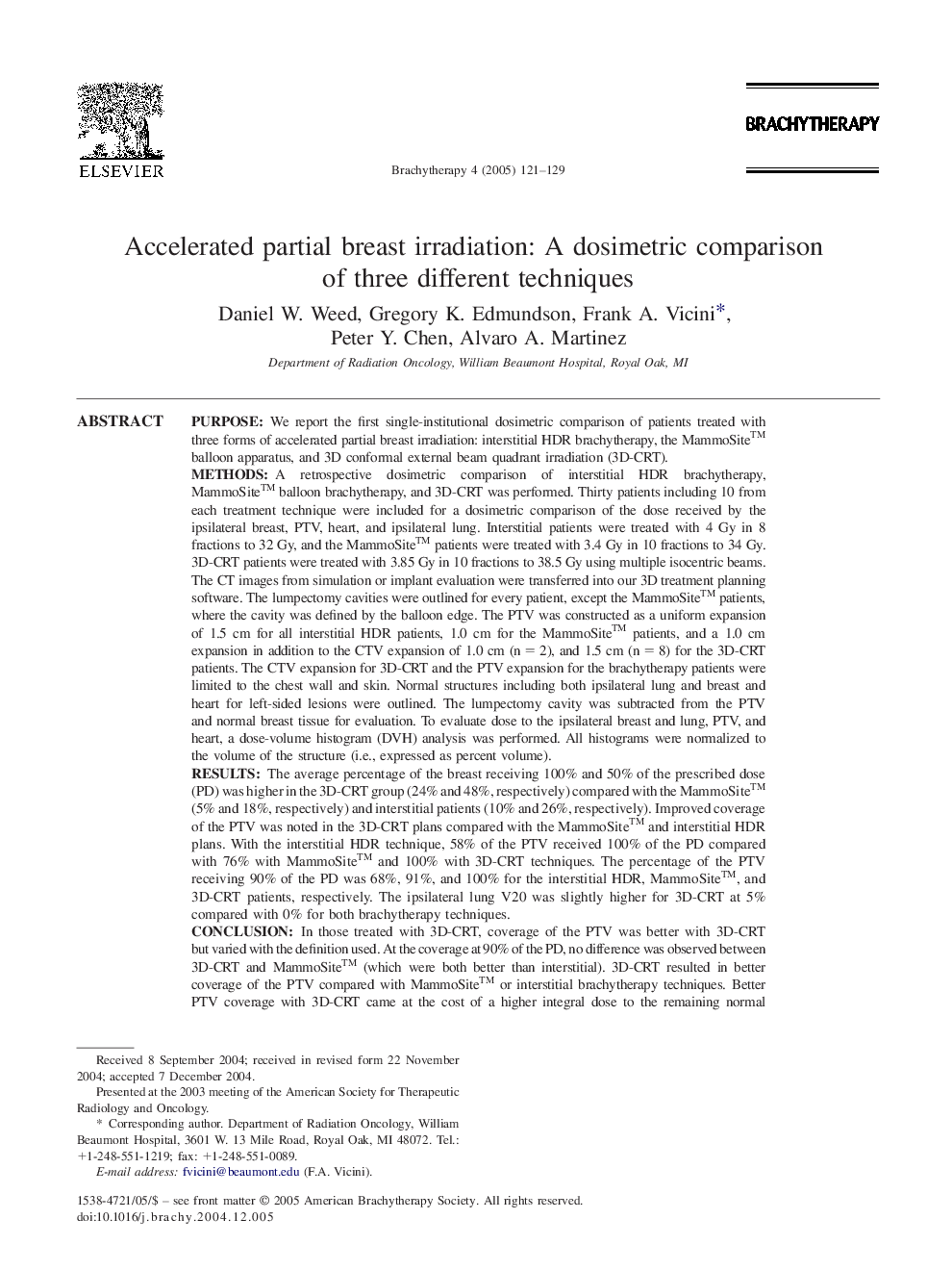 Accelerated partial breast irradiation: A dosimetric comparison of three different techniques