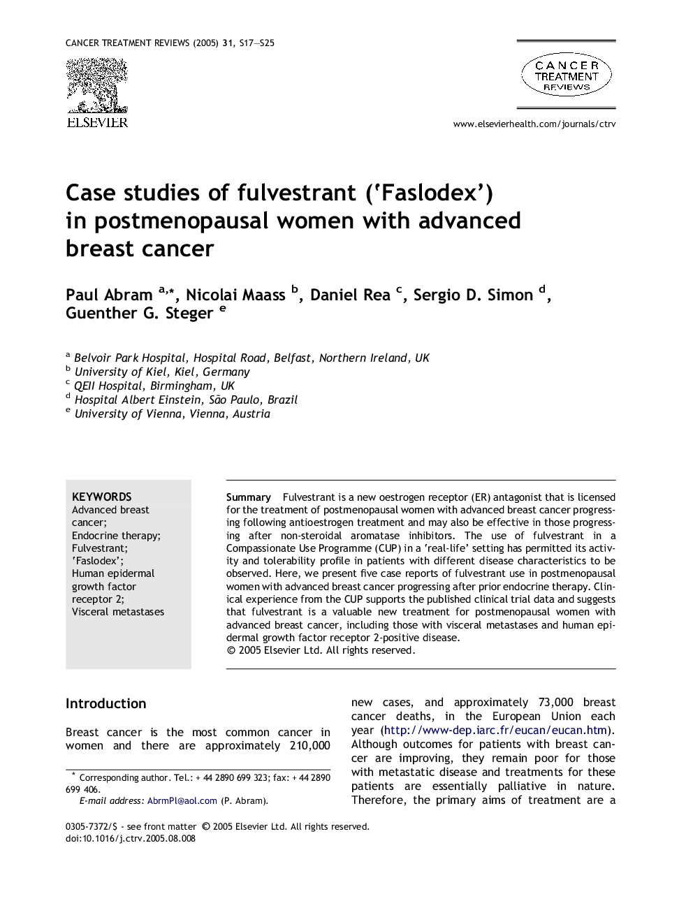 Case studies of fulvestrant ('Faslodex') in postmenopausal women with advanced breast cancer