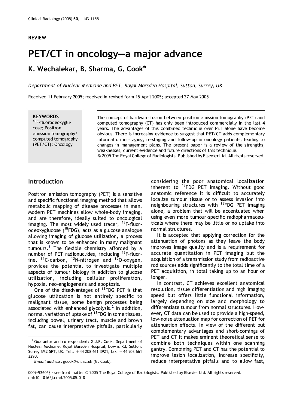 PET/CT in oncology-a major advance