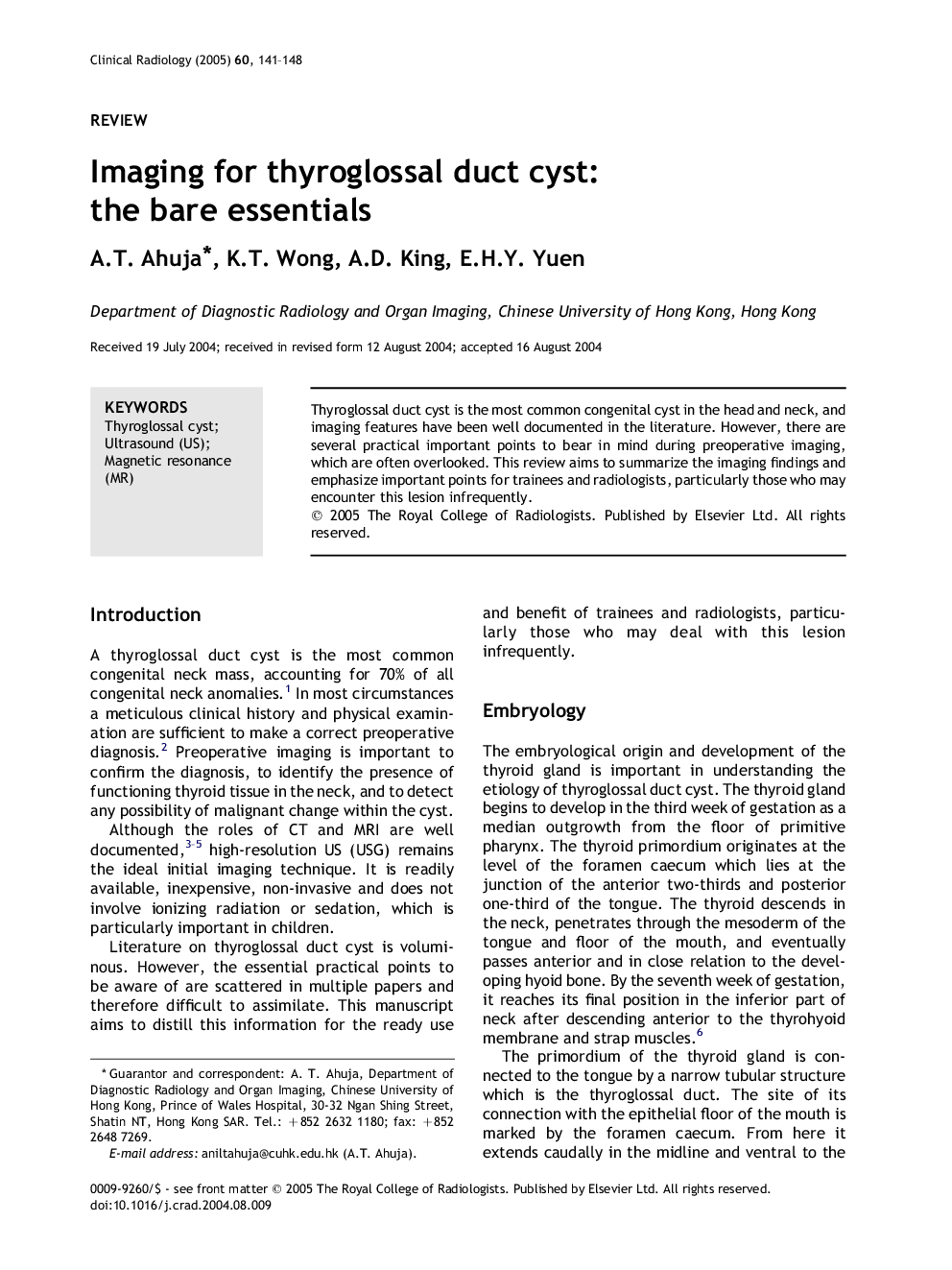 Imaging for thyroglossal duct cyst: the bare essentials