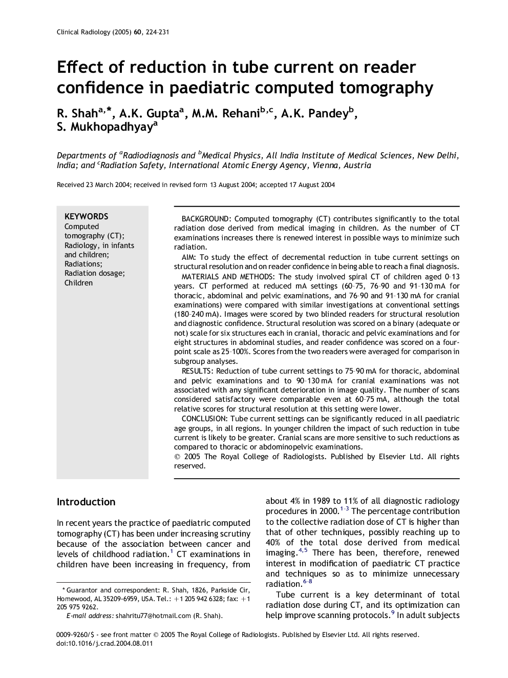 Effect of reduction in tube current on reader confidence in paediatric computed tomography