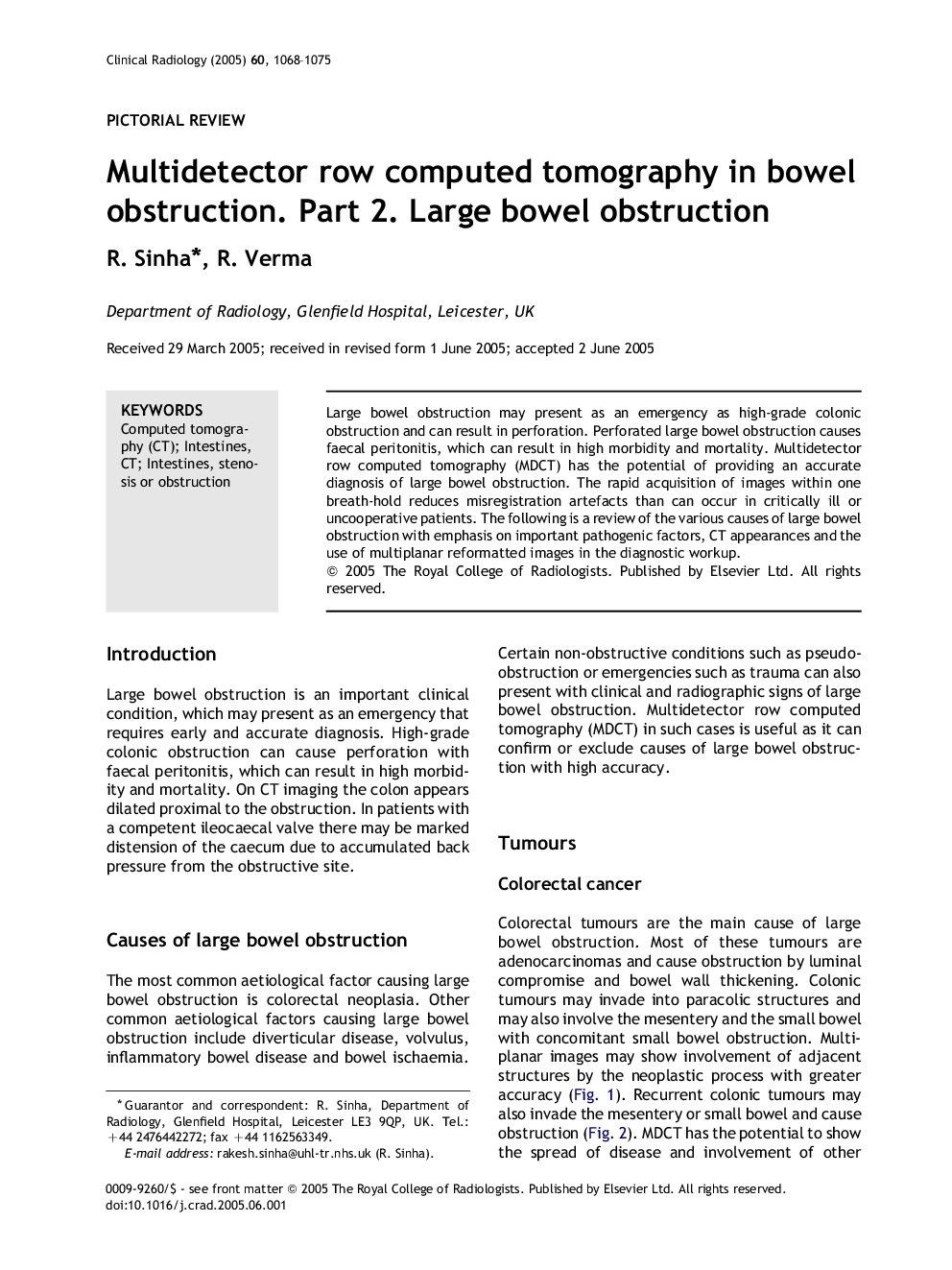 Multidetector row computed tomography in bowel obstruction. Part 2. Large bowel obstruction