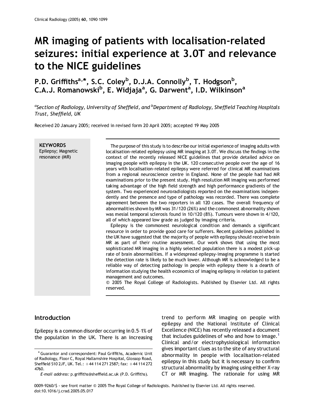 MR imaging of patients with localisation-related seizures: initial experience at 3.0T and relevance to the NICE guidelines