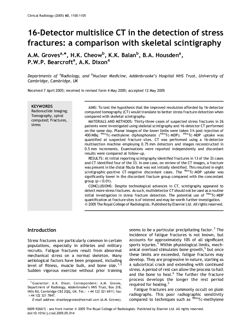 16-Detector multislice CT in the detection of stress fractures: a comparison with skeletal scintigraphy