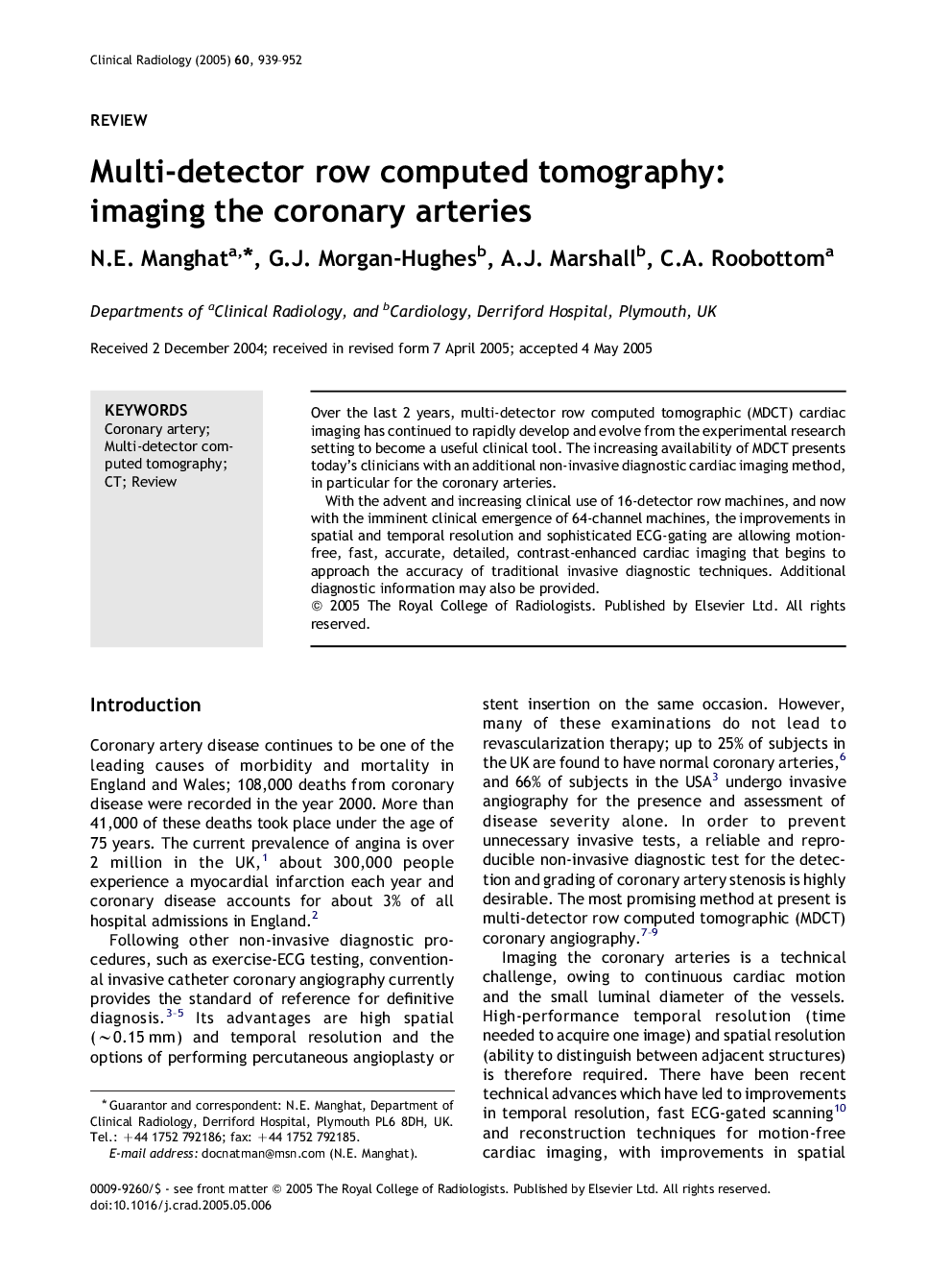 Multi-detector row computed tomography: imaging the coronary arteries