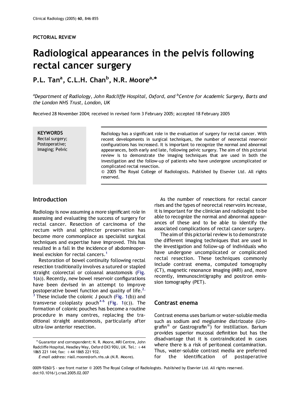 Radiological appearances in the pelvis following rectal cancer surgery