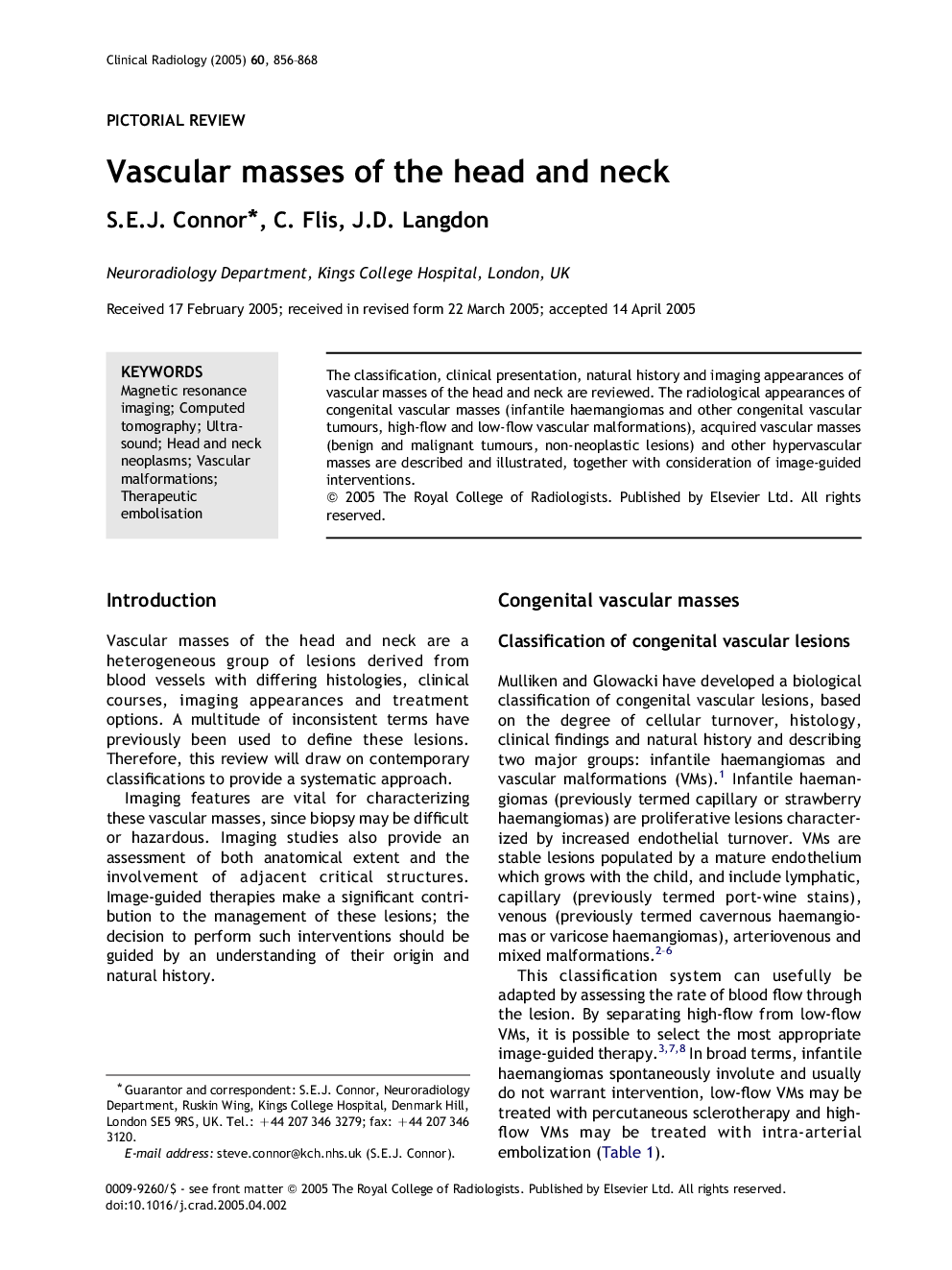 Vascular masses of the head and neck