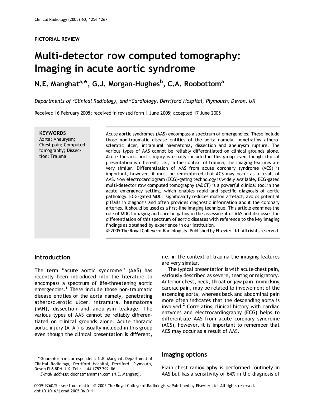 Multi-detector row computed tomography: Imaging in acute aortic syndrome