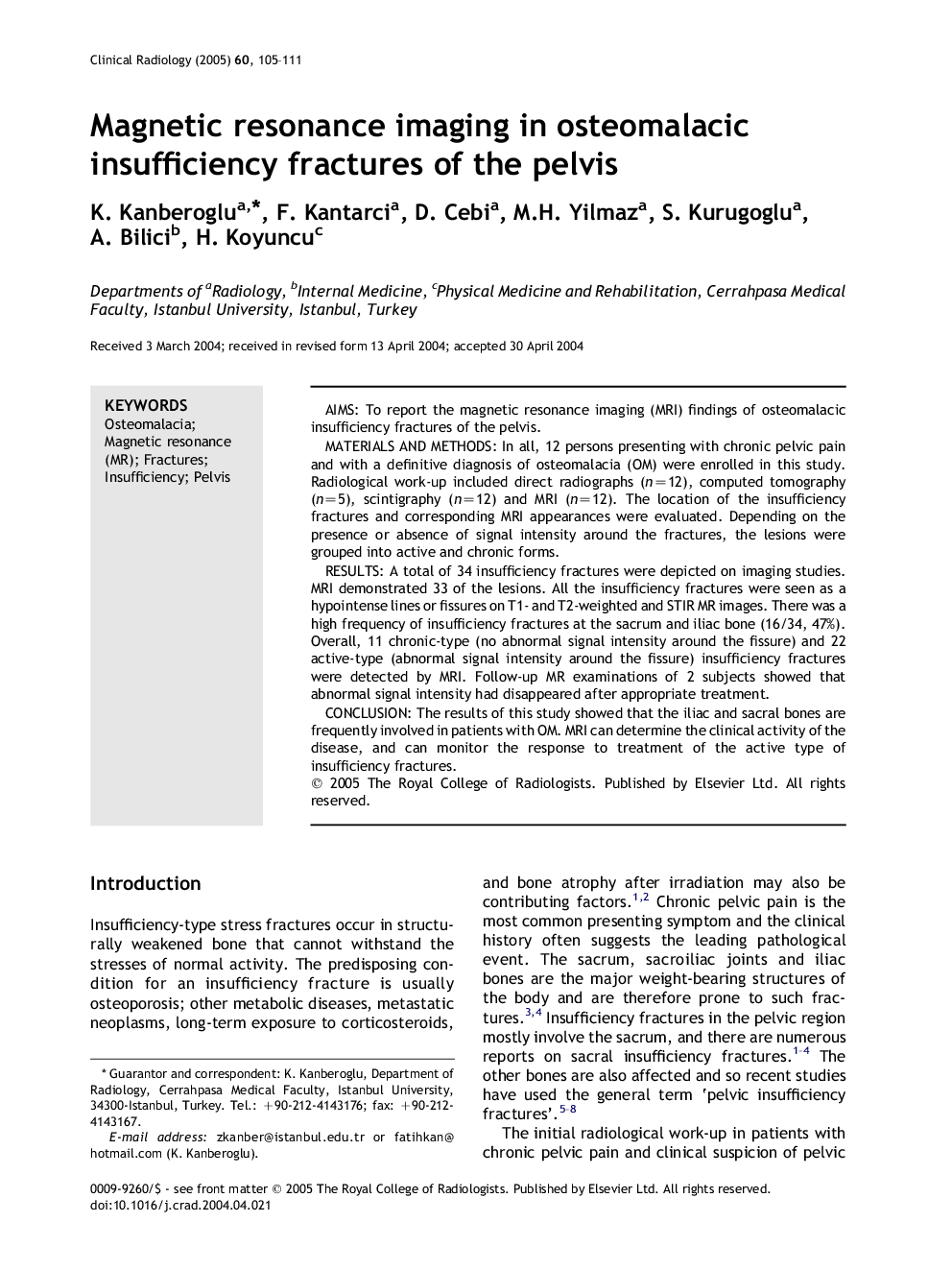 Magnetic resonance imaging in osteomalacic insufficiency fractures of the pelvis