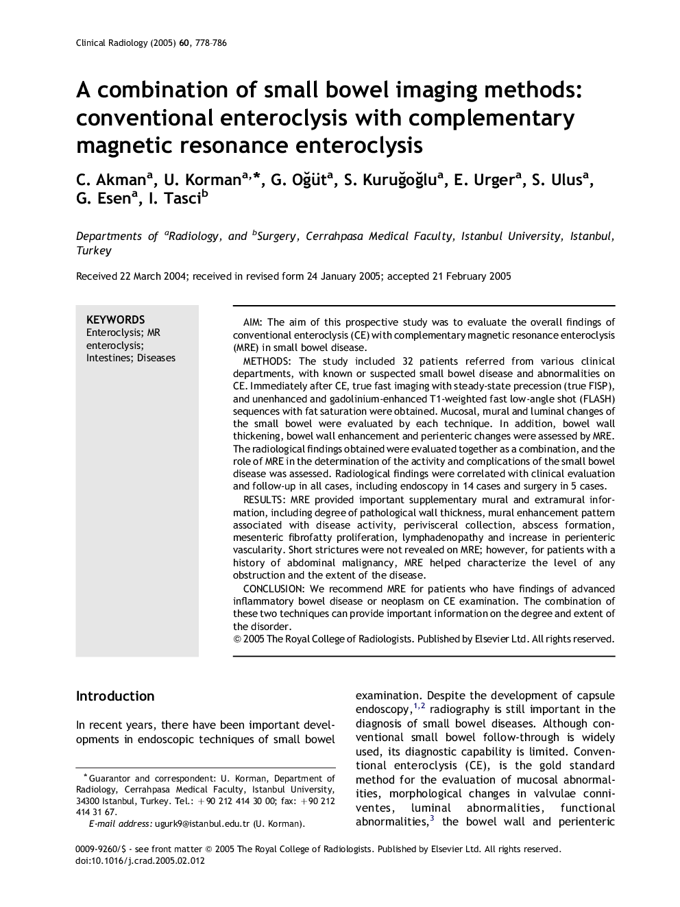 A combination of small bowel imaging methods: conventional enteroclysis with complementary magnetic resonance enteroclysis