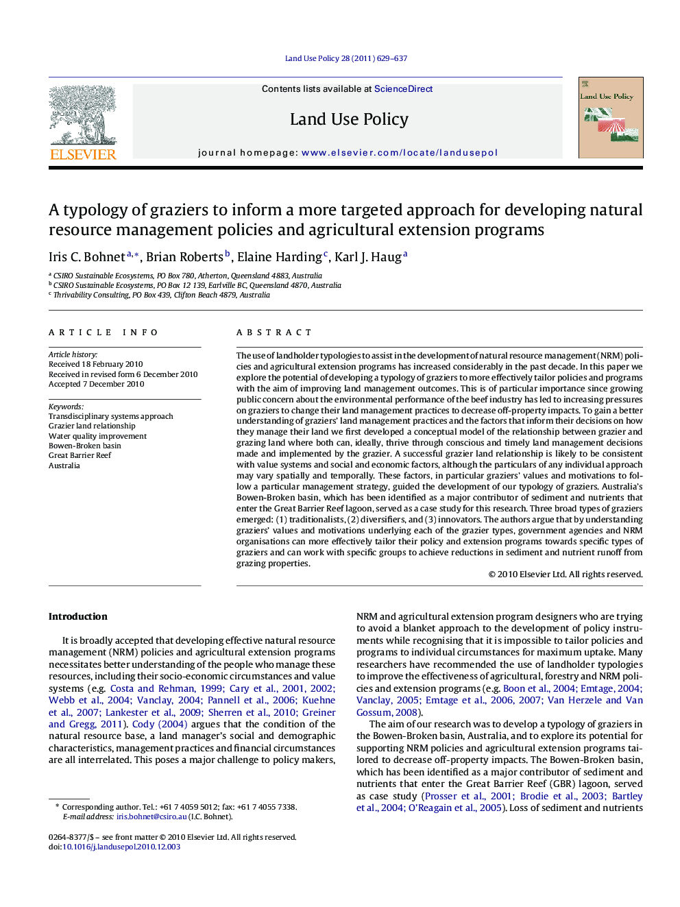 A typology of graziers to inform a more targeted approach for developing natural resource management policies and agricultural extension programs