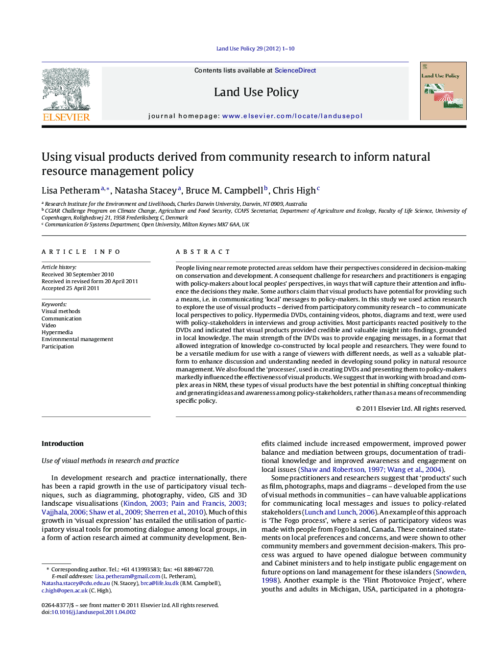 Using visual products derived from community research to inform natural resource management policy