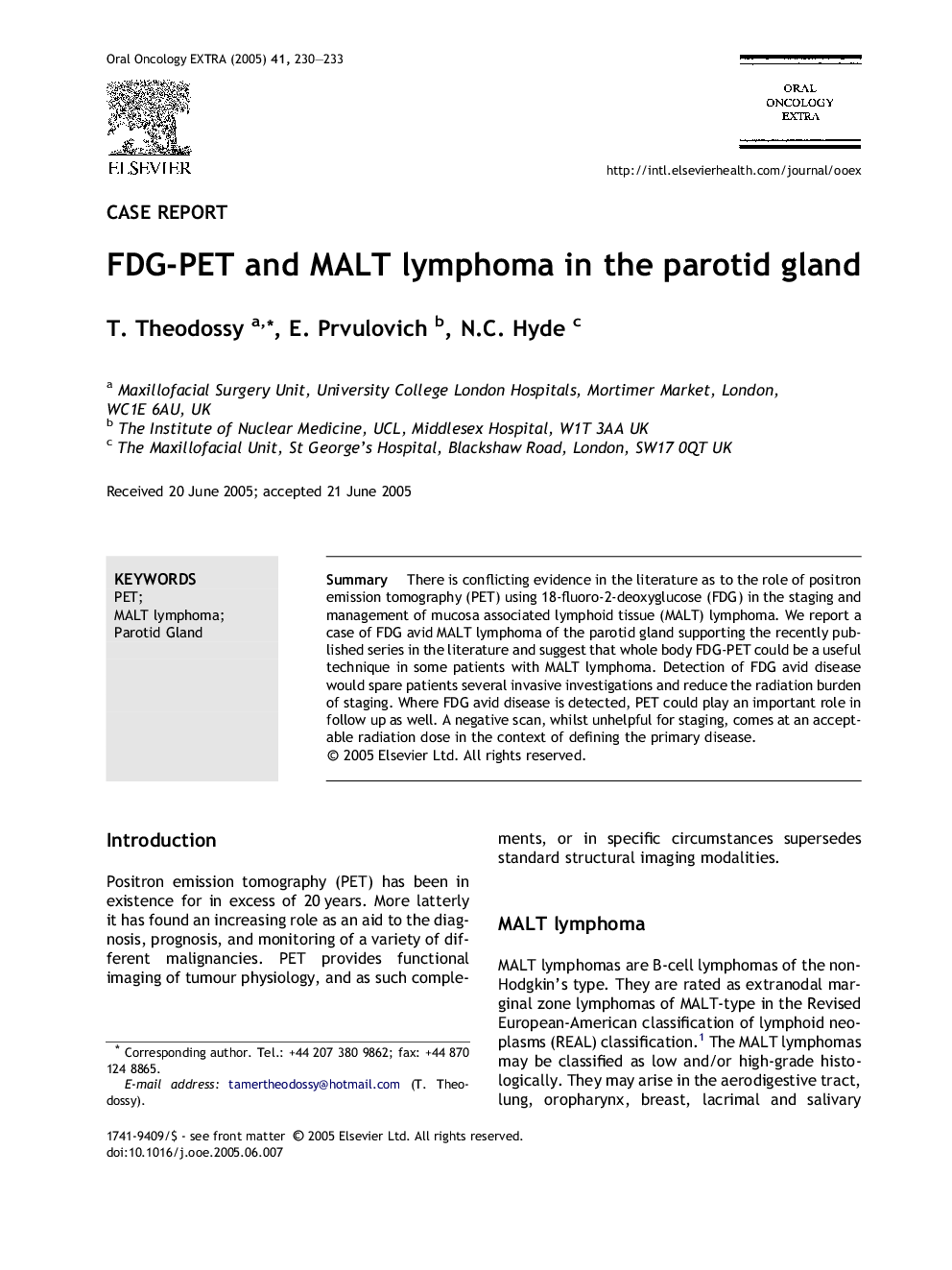 FDG-PET and MALT lymphoma in the parotid gland