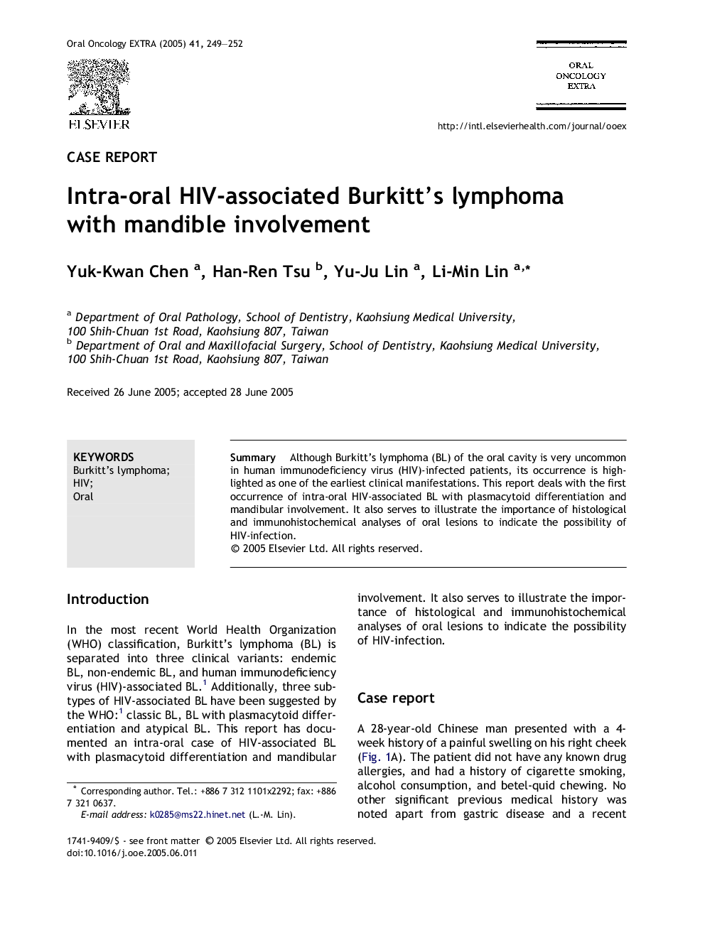 Intra-oral HIV-associated Burkitt's lymphoma with mandible involvement